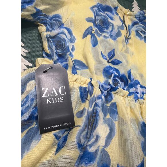 ZAC Kids Blue & Yellow Floral Dress Ruffle Flower Tiered Dress Size XS 4-5 New - Picture 4 of 5